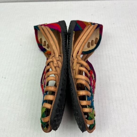 Sandals Womens 37 Authentic Leather Textile Huarache Multicolor Handmade - Picture 7 of 11